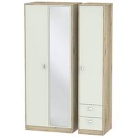 Dubai Kaschmir Matt and Bordeaux Oak Triple Wardrobe - Tall with Mirror and 2 Drawer