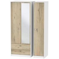 Dubai Bordeaux Oak and White Triple Wardrobe - Tall with 2 Drawer and Mirror