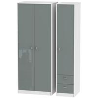 dubai high gloss grey and white triple wardrobe tall plain with 2 draw ...