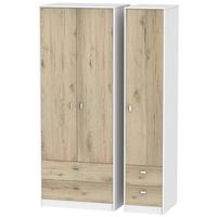 dubai bordeaux oak and white triple wardrobe tall with drawer