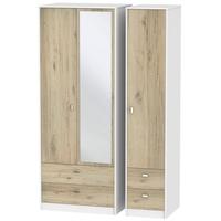 dubai bordeaux oak and white triple wardrobe tall with drawer and mirr ...