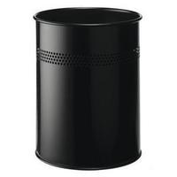 Durable (15 Litre) Metal Round Waste Basket with 30mm Decorative Perforated Ring (Black)