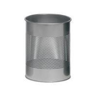 Durable (15 Litres) Waste Basket Metal Round with 165mm Perforation Ring (Silver)