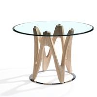 Dunic Glass Dining Table Round In Sonoma Oak And Chrome