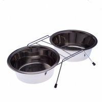 Dual Stainless Steel Dog Bowl on Stand - 2 x 0.35 litre