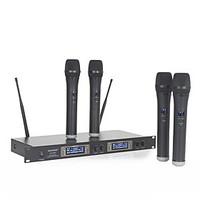 Dual 4 Channel LED WIRELESS Microphone System with 4 CORDLESS MIC for KTV Family Entertainment