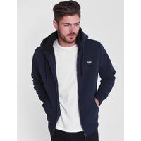 Duchy Sherpa Lined Zip Through Hoodie in Midnight Blue - Le Shark