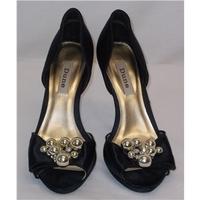 Dune Black Satin Heels with bauble trim - size 6½