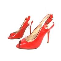Dune Size 3.5 Patent Crimson Red Ankle Strap Peep Toe Heeled Shoes