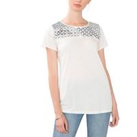 Dual Fabric Embroidered and Beaded T-Shirt