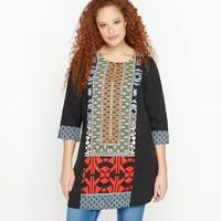 Dual Fabric Tunic with 3/4 Sleeves