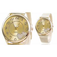 Dual Crystal Heart Gold Mesh Watch