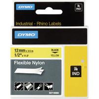 dymo s0718080 rhino flexible nylon tape 12mm x 35m black on yellow