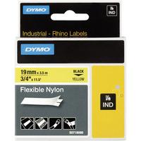 DYMO S0718090 Rhino Flexible Nylon Tape 19mm x 3.5m Black on Yellow