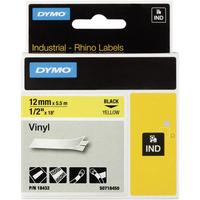 DYMO S0718450 / 18432 Rhino Vinyl Tape ID1 12mm x 5.5m Black on Yellow