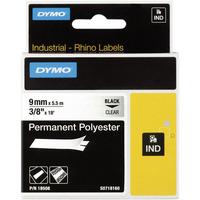 DYMO S0718160 Rhino Polyester Tape 9mm x 5.5m Black on Clear