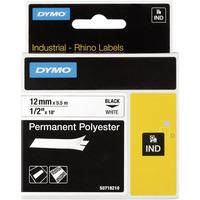 dymo s0718210 rhino polyester tape 12mm x 55m black on white