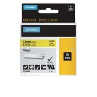 Dymo Rhino Coloured Vinyl Labels Black on Yellow 12mmx5.5m 18432