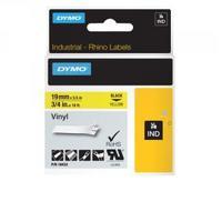 dymo rhino coloured vinyl labels black on yellow 19mmx55m 18433