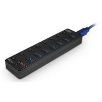 DYNAMODE DYNA-USB3-HB-8P Super-Speed USB3.0 7 1 Port Hub and Integrated Tablet Charger - Black