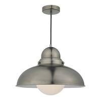 DYN8661 Dynamo Large Pendant In Antique Chrome With White Globe