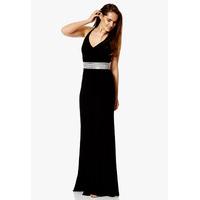 Dynasty London Jane Embellished Cross-Back Maxi Dress in Black