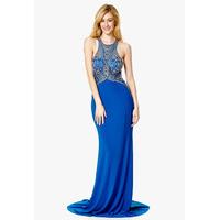 Dynasty London Isabella Embellished Racer-Neck Maxi Dress in Royal Blue