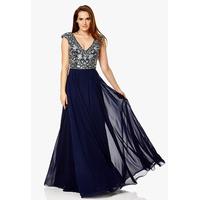 Dynasty London Tiarella Embellished Maxi Dress in Navy & Silver