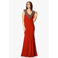 Dynasty London Frida Embellished Maxi Dress in Cherry Red