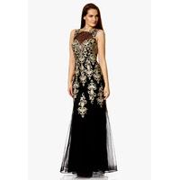 Dynasty London Alina Lace Embroidered Maxi Dress in Black and Gold