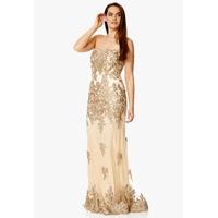 Dynasty London Blair Strapless Lace Maxi Dress in Gold