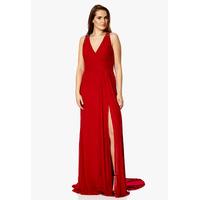 Dynasty London Bonnie Cross-Back Maxi Dress in Ruby Red