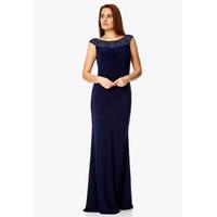 Dynasty London Jetsun Embellished Collar Maxi Dress in Navy