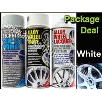 E-Tech Professional WHITE Car Alloy Wheel Spray Paint & High Gloss Clear Lacquer & Self Etch Primer Spray Can Refurbishment Pack
