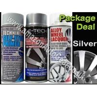 E-Tech Professional SILVER Car Alloy Wheel Spray Paint & High Gloss Clear Lacquer & Self Etch Primer Spray Can Refurbishment Pack