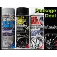 E-Tech Professional BLACK Car Alloy Wheel Spray Paint & High Gloss Clear Lacquer & Self Etch Primer Spray Can Refurbishment Pack