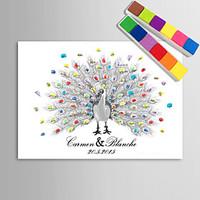 E-HOME Personalized Fingerprint Painting Canvas Prints - Peacock Hand Drawing (Includes 12 Ink Colors)