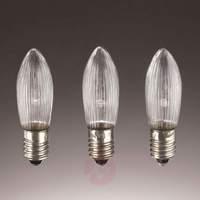 E10 3 W 16 V spare bulbs, pack of 3, candle shape