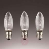 E10 3 W 23 V spare bulbs, pack of 3, candle shape