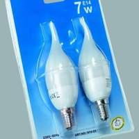 E14 CFL flame tip candle bulb, set of 2, 7W