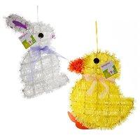 Easter Arts & Craft Bonnet Decorations Egg Hunt - Set Of 2 Tinsel Wall Plaques