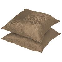 Easycare Lined Damask Cushions, Pair, Mocha, Polyester