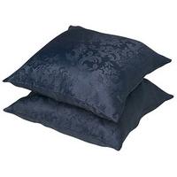 Easycare Lined Damask Cushions, Pair, Navy, Polyester