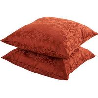 Easycare Lined Damask Cushions, Pair, Terracotta, Polyester