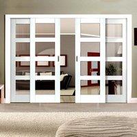 Easi-Slide OP1 White Shaker 4 Pane Sliding Door System in Four Size Widths with Clear Glass