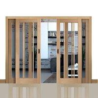 Easi-Slide OP1 Oak Worcester Three Pane Sliding Door System in Four Size Widths with Clear Glass