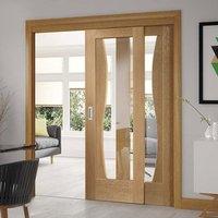 easi slide op3 oak emelia sliding door system with clear glass in thre ...