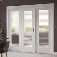 Easi-Slide OP2 White Full Pane Sliding Door System in Three Size Widths with Obscure Glass