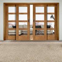 Easi-Slide OP1 Oak Shaker 4 Pane Sliding Door System in Four Size Widths with Clear Glass