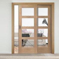 Easi-Slide OP3 Oak Shaker 4 Pane Sliding Door System in Four Size Widths with Clear Glass